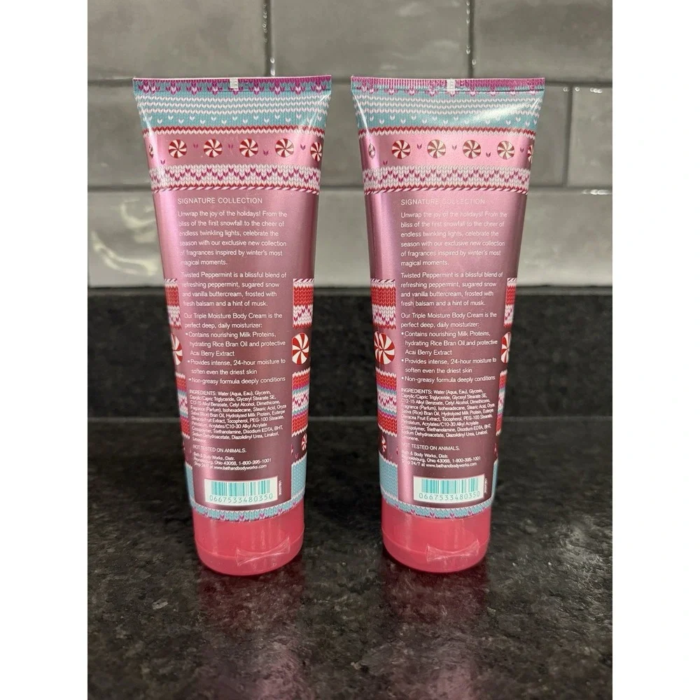 2 BRAND NEW Bath and Body Works TWISTED PEPPERMINT Body Cream‎ 8 oz